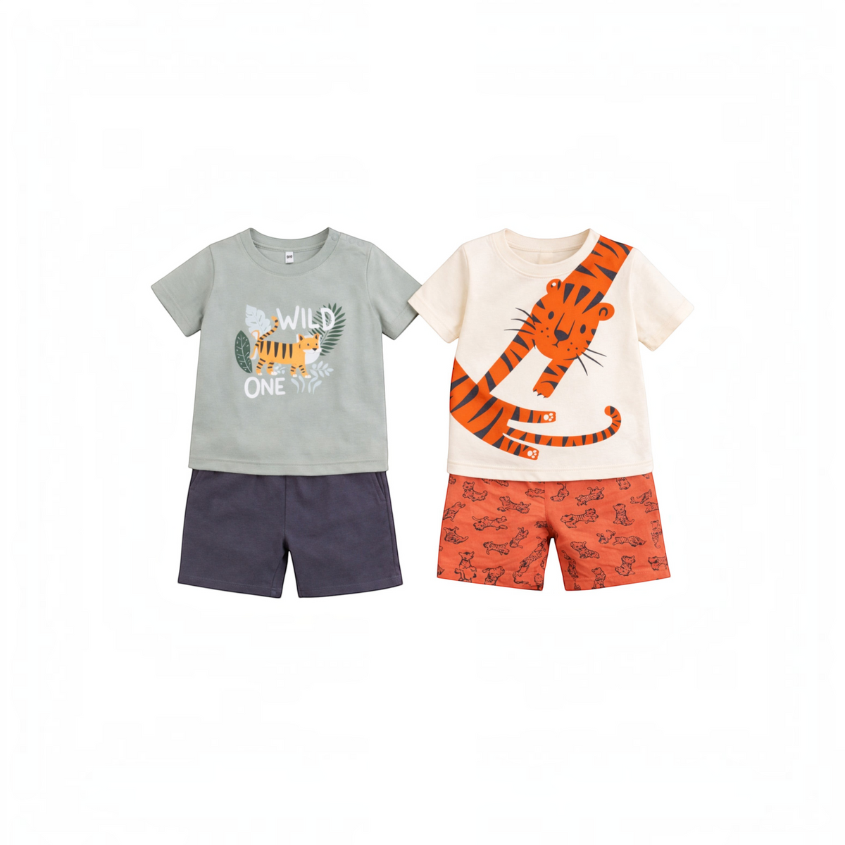 victor and jane baby boys 4-piece set featuring two cotton t-shirts and two pairs of shorts with tiger prints