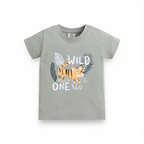 victor and jane baby boys grey cotton t-shirt featuring a cute tiger graphic and Wild One text