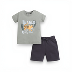 victor and jane baby boys grey t-shirt with tiger graphic and dark grey shorts set