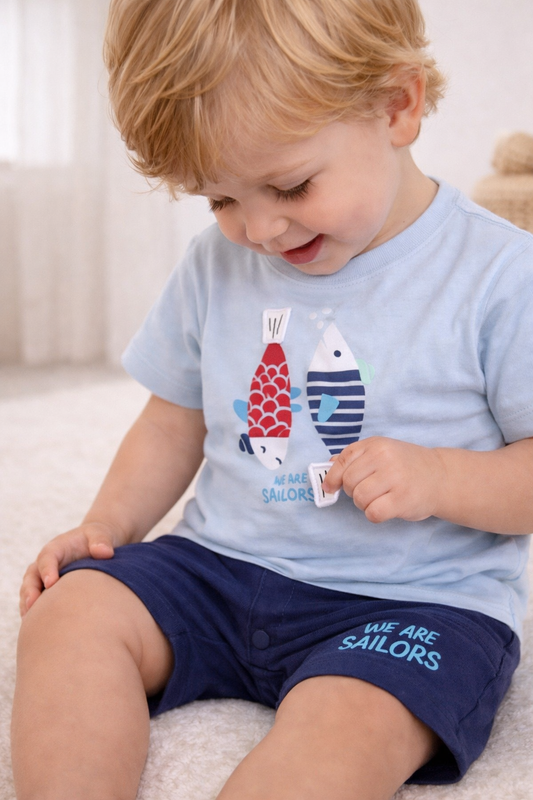 Infant Boys’ 2-Piece Set – Fish Print T-Shirt & Drawstring Shorts