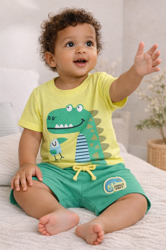 Infant Boys’ 2-Piece Set – Crocodile Graphic T-Shirt & Drawstring Shorts