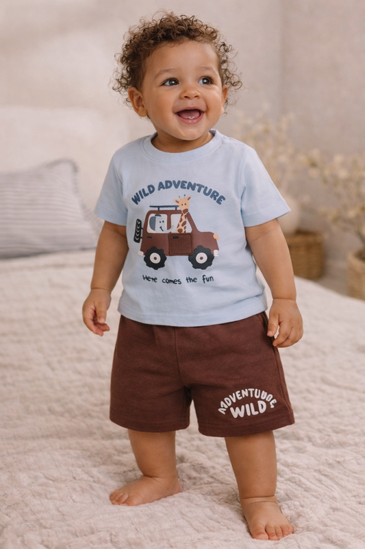 Infant Boys’ 2-Piece Set – “Wild Adventure” Interactive Car Door Tee & Shorts