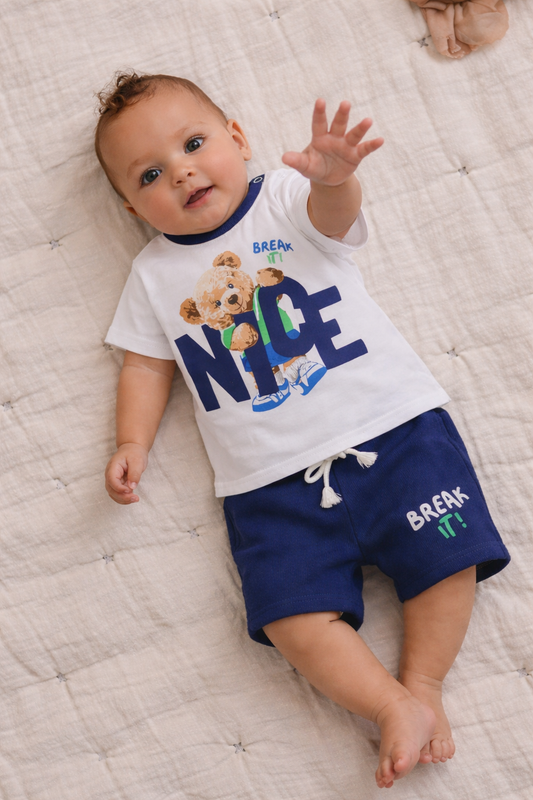 Infant Boys’ 2-Piece Set – “Nice” Graphic T-Shirt & Shorts
