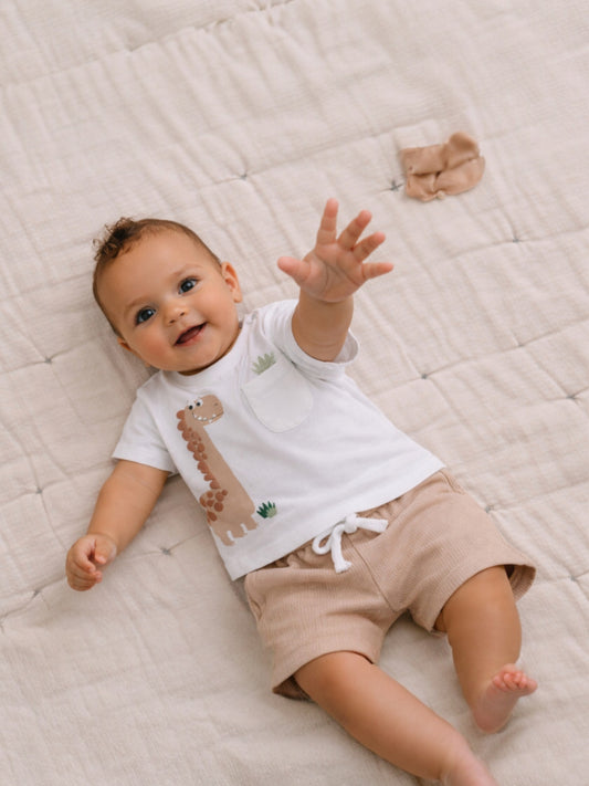 Infant Boys’ 2-Piece Set – Dinosaur Appliqué T-Shirt & Drawstring Shorts