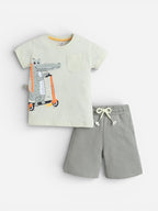 Infant Boys’ 2-Piece Set “ Crocodile Scooter Print T-Shirt & Drawstring Shorts