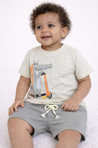 Infant Boys’ 2-Piece Set “ Crocodile Scooter Print T-Shirt & Drawstring Shorts