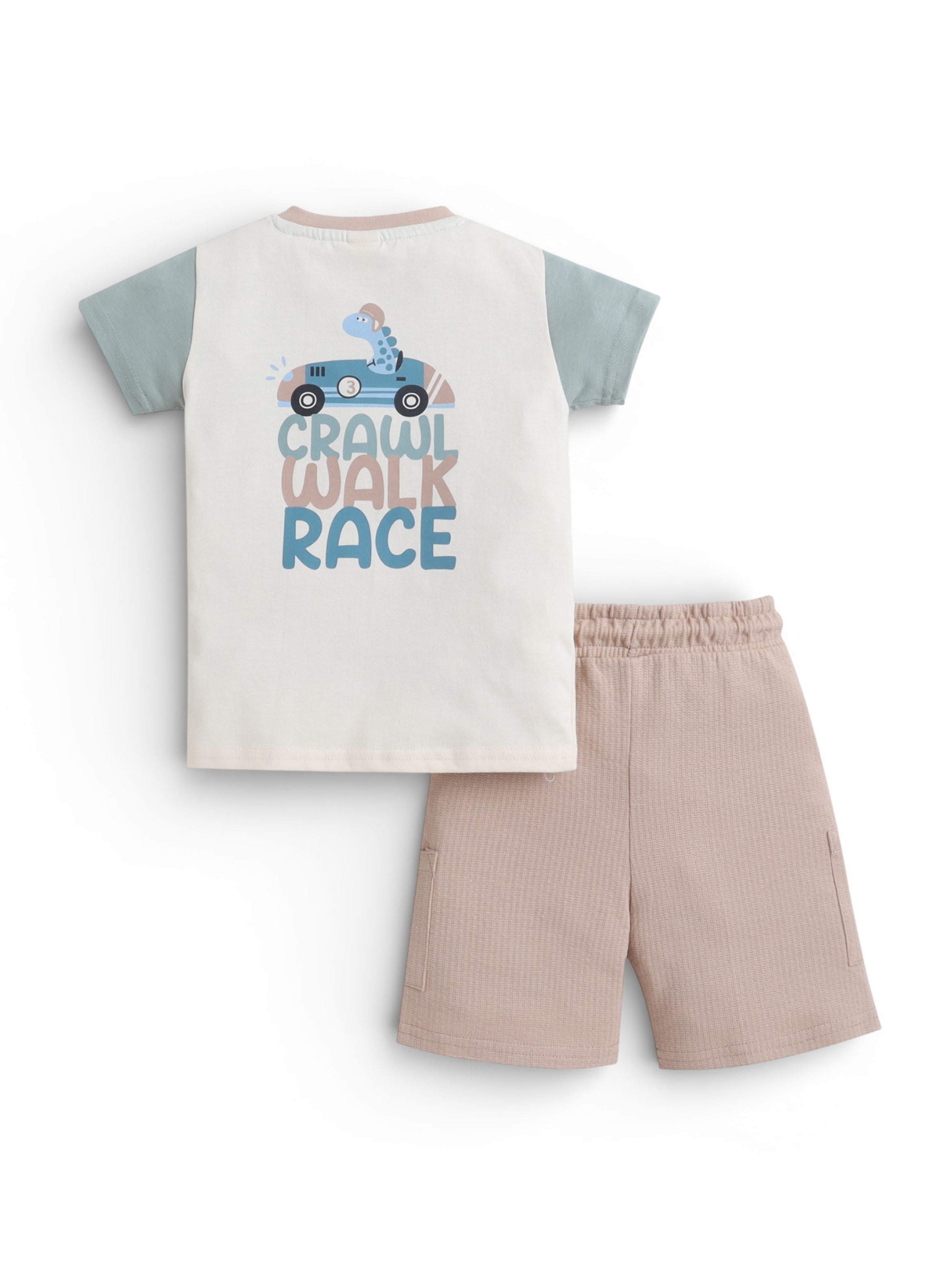 Infant Boys’ 2-Piece Set “ Œcrawl Walk Race” Car Print T-Shirt & Cargo Shorts