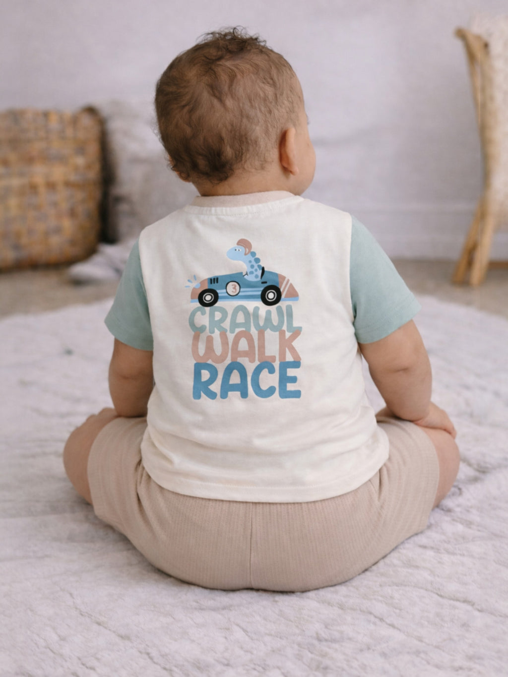 Infant Boys’ 2-Piece Set “ Œcrawl Walk Race” Car Print T-Shirt & Cargo Shorts