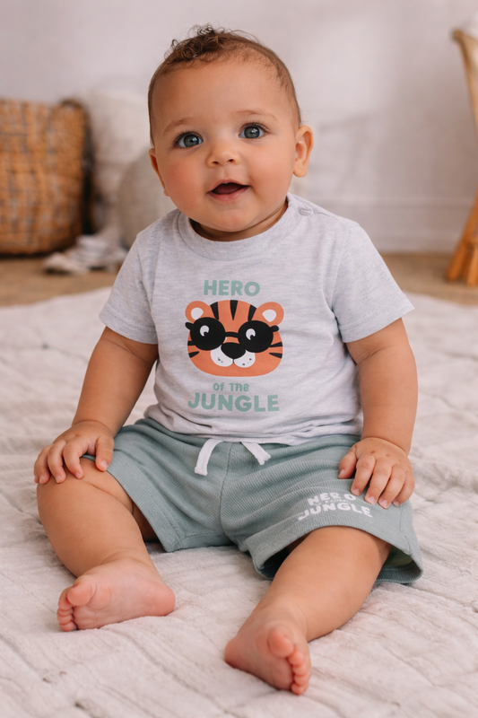 Infant Boys’ 2-Piece Set – “Hero of the Jungle” Graphic T-Shirt & Shorts