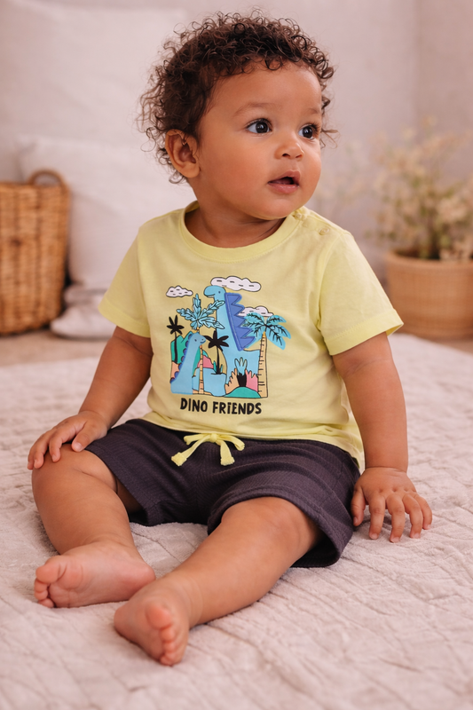 Infant Boys’ 2-Piece Set – “Dino Friends” Graphic T-Shirt & Shorts