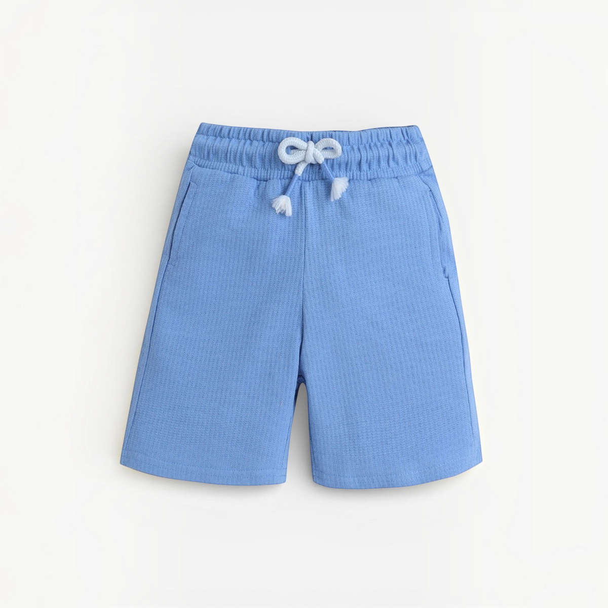 victor and jane baby boys light blue waffle knit shorts with an elastic drawstring waistband