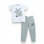 victor and jane baby boys 2-piece set with white tiger print t-shirt and sage green joggers