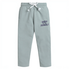 victor and jane sage green baby boys joggers with white drawstring and Hero of the Jungle graphic print