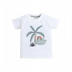 victor and jane white baby boy t-shirt featuring a jungle tiger and palm tree graphic print