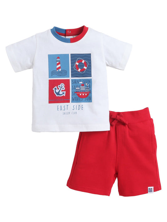 Boys' 2pcs Cute Nautical Print Round Neck T-Shirt and Shorts Set