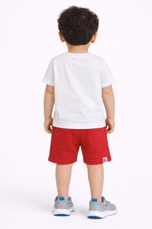 Boys' 2Pcs Cute Nautical Print Round Neck T-Shirt And Shorts Set