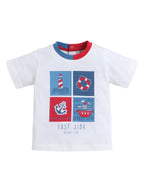 Boys' 2Pcs Cute Nautical Print Round Neck T-Shirt And Shorts Set