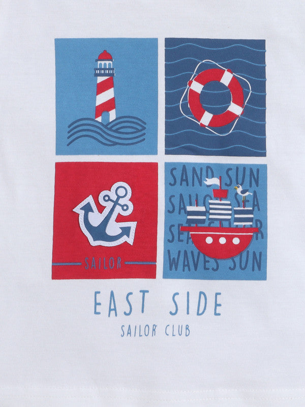 Boys' 2Pcs Cute Nautical Print Round Neck T-Shirt And Shorts Set