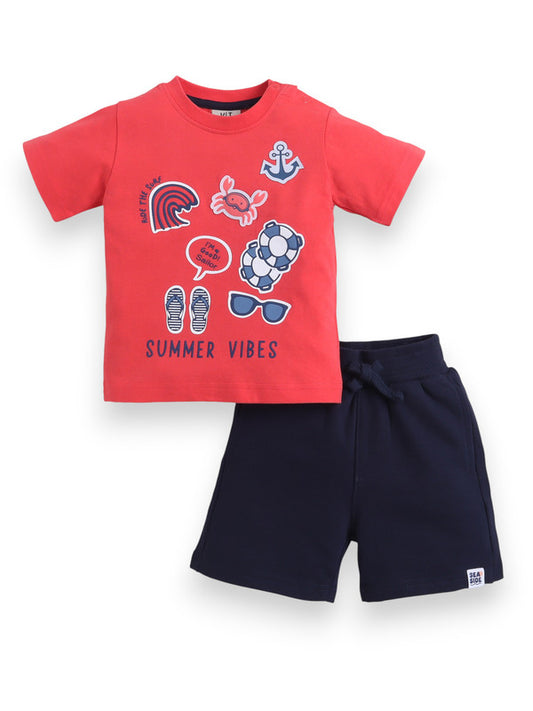 Boys' 2pcs Summer Vibes Round Neck T-Shirt and Shorts Set