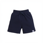 victor and jane boys navy blue cotton jersey shorts with an elastic drawstring waistband and small logo patch