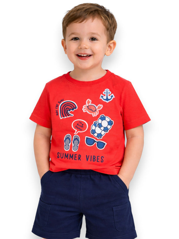 Boys' 2Pcs Summer Vibes Round Neck T-Shirt And Shorts Set