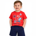 victor and jane boys red cotton t-shirt with summer themed nautical graphics and navy blue shorts set