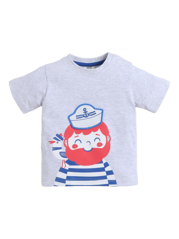 Boys' 2pcs Sailor Round Neck T-Shirt and Shorts Set