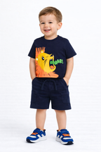 Boys' 2Pcs Roaring Lion Round Neck T-Shirt And Shorts Set