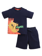 Boys' 2Pcs Roaring Lion Round Neck T-Shirt And Shorts Set