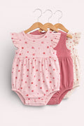 Baby Girls Floral Ribbed Bodysuit Rompers “ Pack Of 3 (Pink & Neutral Tones)