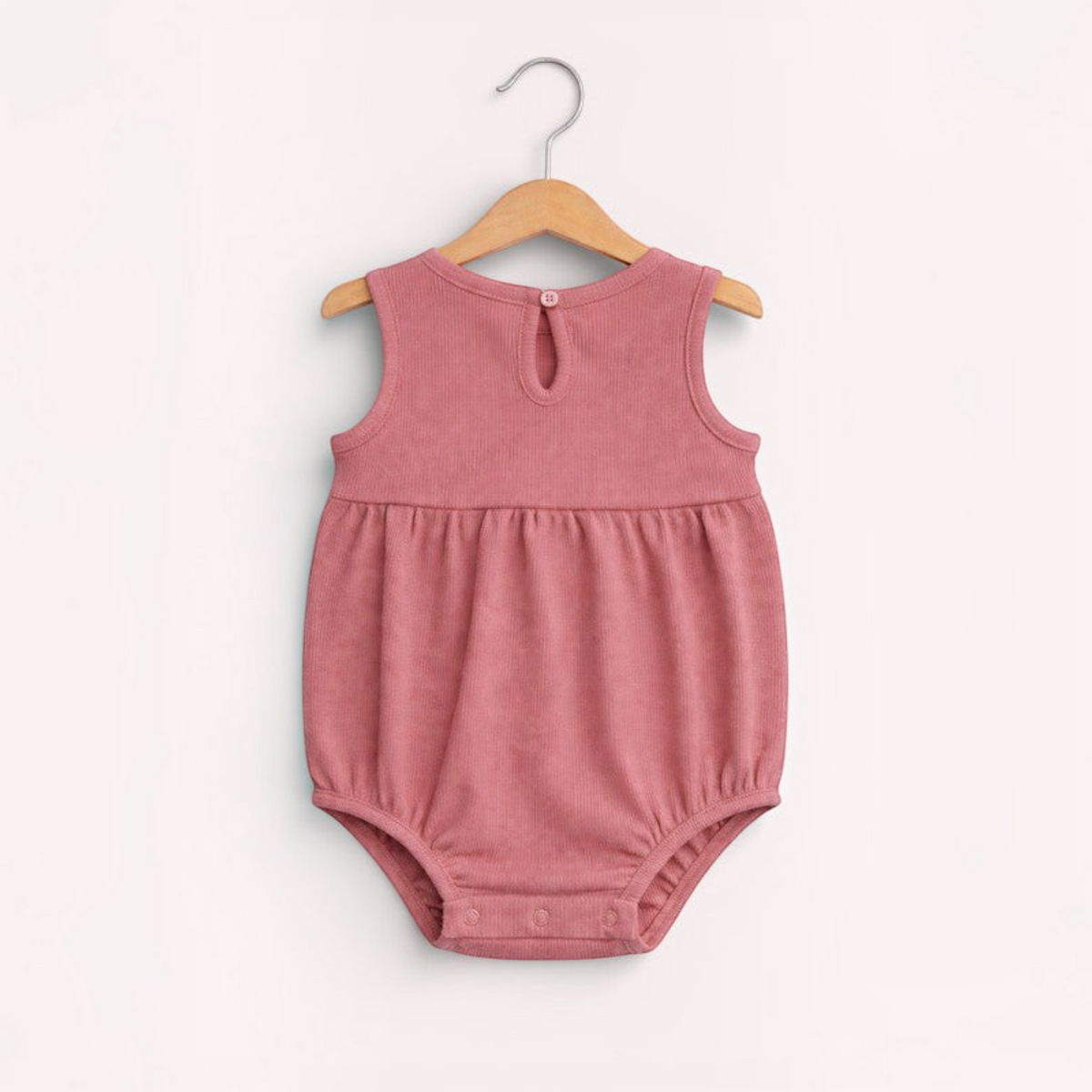 victor and jane baby girls dusty rose ribbed cotton sleeveless romper with back button closure