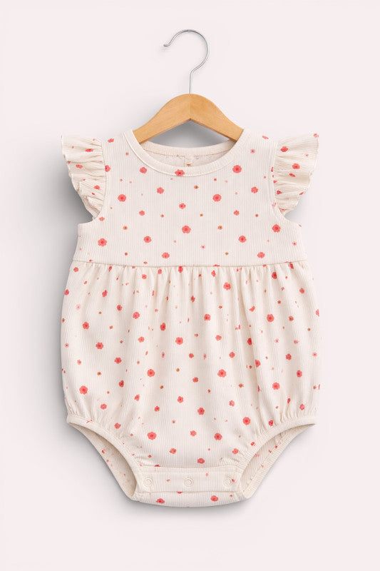 Baby Girls Floral Ribbed Bodysuit Rompers “ Pack Of 3 (Pink & Neutral Tones)