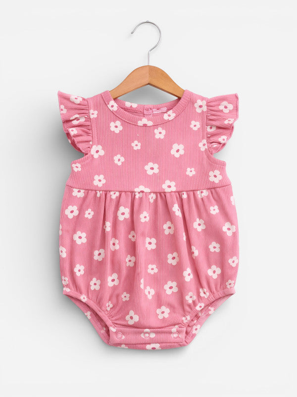 Baby Girls Floral Sleeveless Romper “ Pack Of 3 (Soft Pink & Neutral Tones)