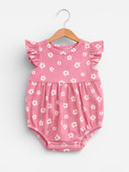 Baby Girls Floral Sleeveless Romper “ Pack Of 3 (Soft Pink & Neutral Tones)
