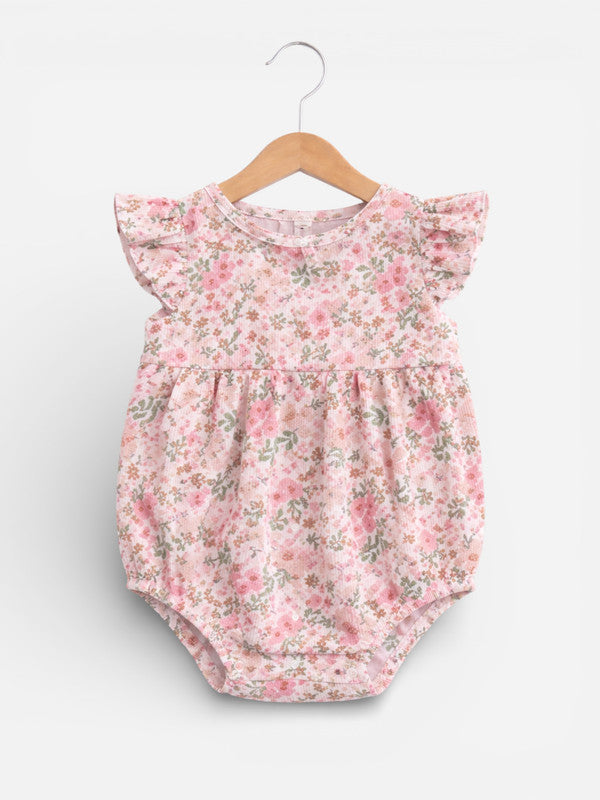 Baby Girls Floral Sleeveless Romper “ Pack Of 3 (Soft Pink & Neutral Tones)