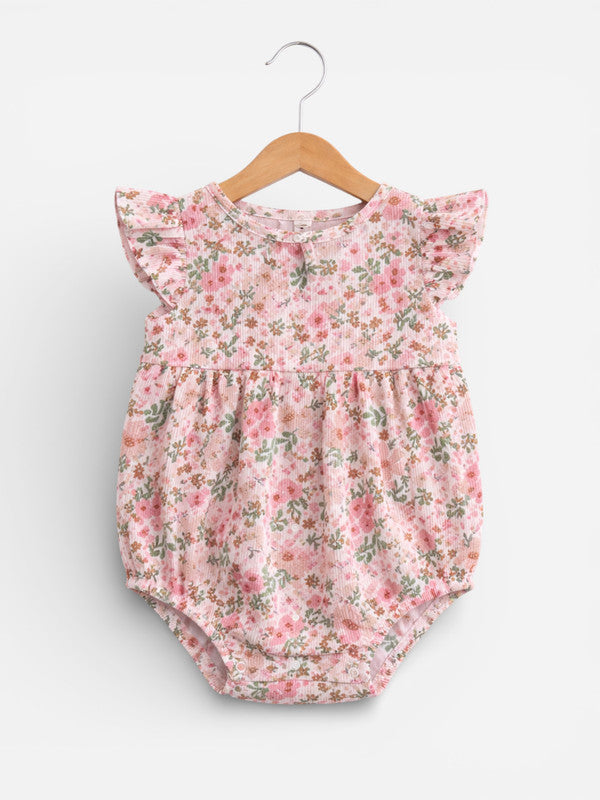 Baby Girls Floral Sleeveless Romper “ Pack Of 3 (Soft Pink & Neutral Tones)