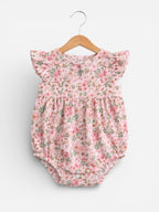 Baby Girls Floral Sleeveless Romper “ Pack Of 3 (Soft Pink & Neutral Tones)