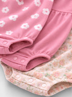 Baby Girls Floral Sleeveless Romper “ Pack Of 3 (Soft Pink & Neutral Tones)