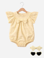 Baby Girls’ Broderie Romper “ Heart Eyelet Cotton Playsuit (Yellow)