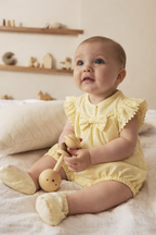Baby Girls’ Broderie Romper “ Heart Eyelet Cotton Playsuit (Yellow)