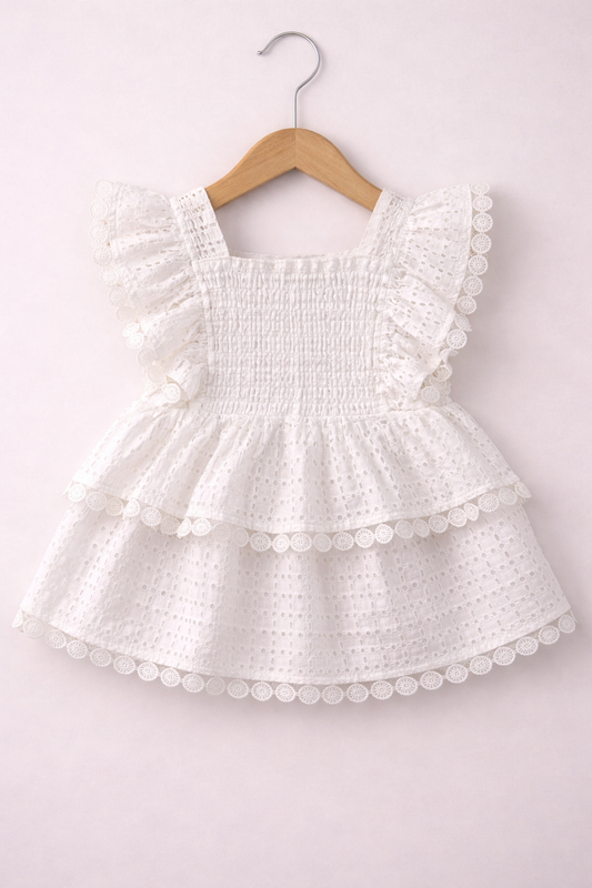 Baby Girls’ 4-Piece Broderie Dress Set “ Cherry Print Bloomers, Headband & Socks