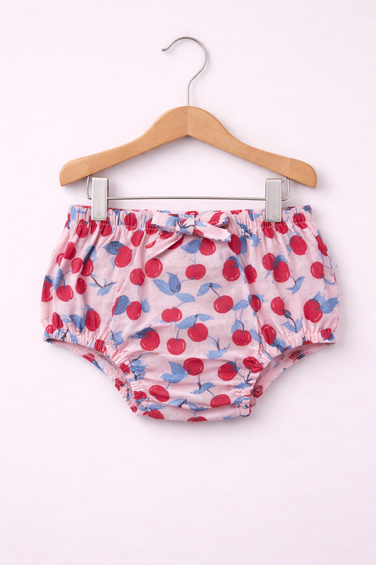 Baby Girls’ 4-Piece Broderie Dress Set “ Cherry Print Bloomers, Headband & Socks