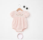 Baby Girls’ Embroidered Bodysuit 3 Pc Set With Matching Hairband And Glasses– (Pink)