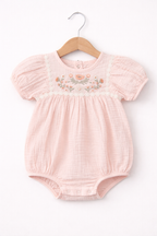 Baby Girls’ Embroidered Bodysuit 3 Pc Set With Matching Hairband And Glasses– (Pink)