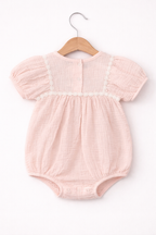 Baby Girls’ Embroidered Bodysuit 3 Pc Set With Matching Hairband And Glasses– (Pink)