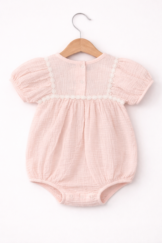Baby Girls’ Embroidered Bodysuit 3 Pc Set With Matching Hairband And Glasses– (Pink)