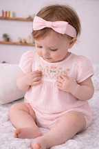 Baby Girls’ Embroidered Bodysuit 3 Pc Set With Matching Hairband And Glasses– (Pink)