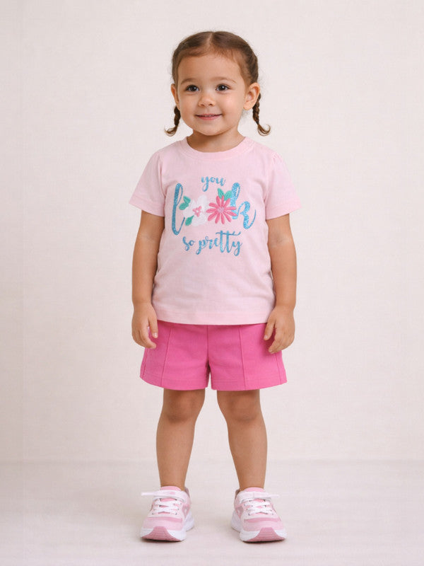 Infant Girls Floral Graphic T-Shirt & Shorts Set “ Pink