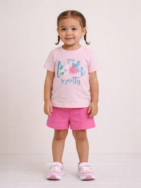Infant Girls Floral Graphic T-Shirt & Shorts Set – Pink