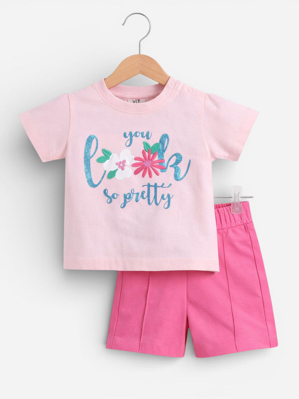 Infant Girls Floral Graphic T-Shirt & Shorts Set “ Pink